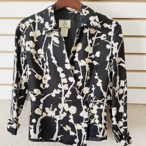 iCE 100% silk 3/4 sleeve embelished wrap top sz S